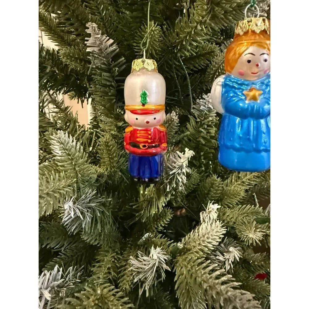 Vtg‎ Silvestri Set Of 4 Glass Christmas Ornament Santa Snowman Angel Nutcracker